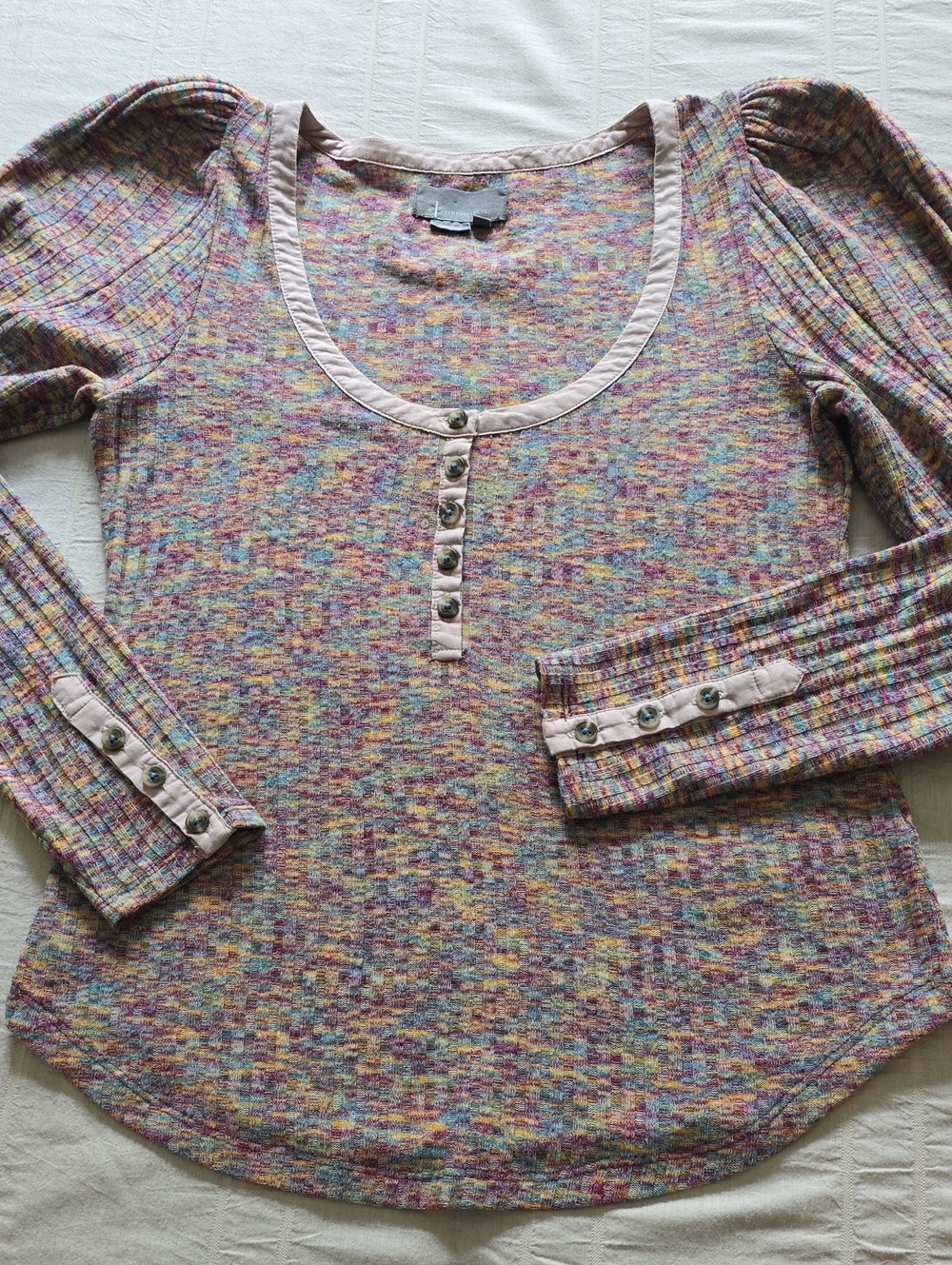 Puff-Sleeved Knit Henley Top by Anthropologie  Women's Size Small - Picture 10 of 11